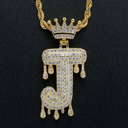 Rockyu ネックレス メンズ イニシャル A-Z 王冠モチーフ ゴールド ジルコニア ヒップホップ アクセサリー