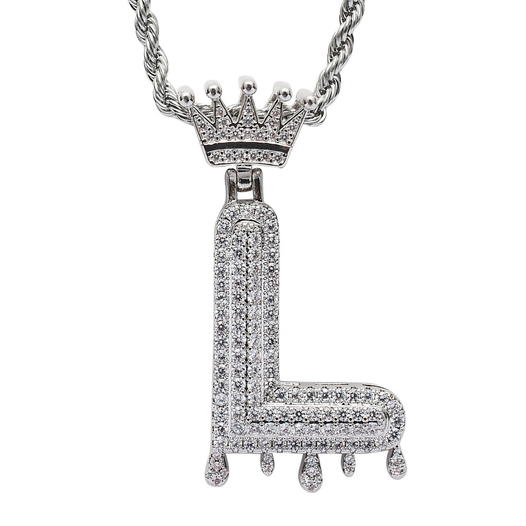 Rockyu ネックレス メンズ イニシャル A-Z 王冠モチーフ ゴールド ジルコニア ヒップホップ アクセサリー