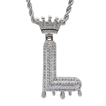 Rockyu ネックレス メンズ イニシャル A-Z 王冠モチーフ ゴールド ジルコニア ヒップホップ アクセサリー