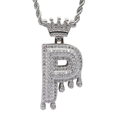 Rockyu ネックレス メンズ イニシャル A-Z 王冠モチーフ ゴールド ジルコニア ヒップホップ アクセサリー