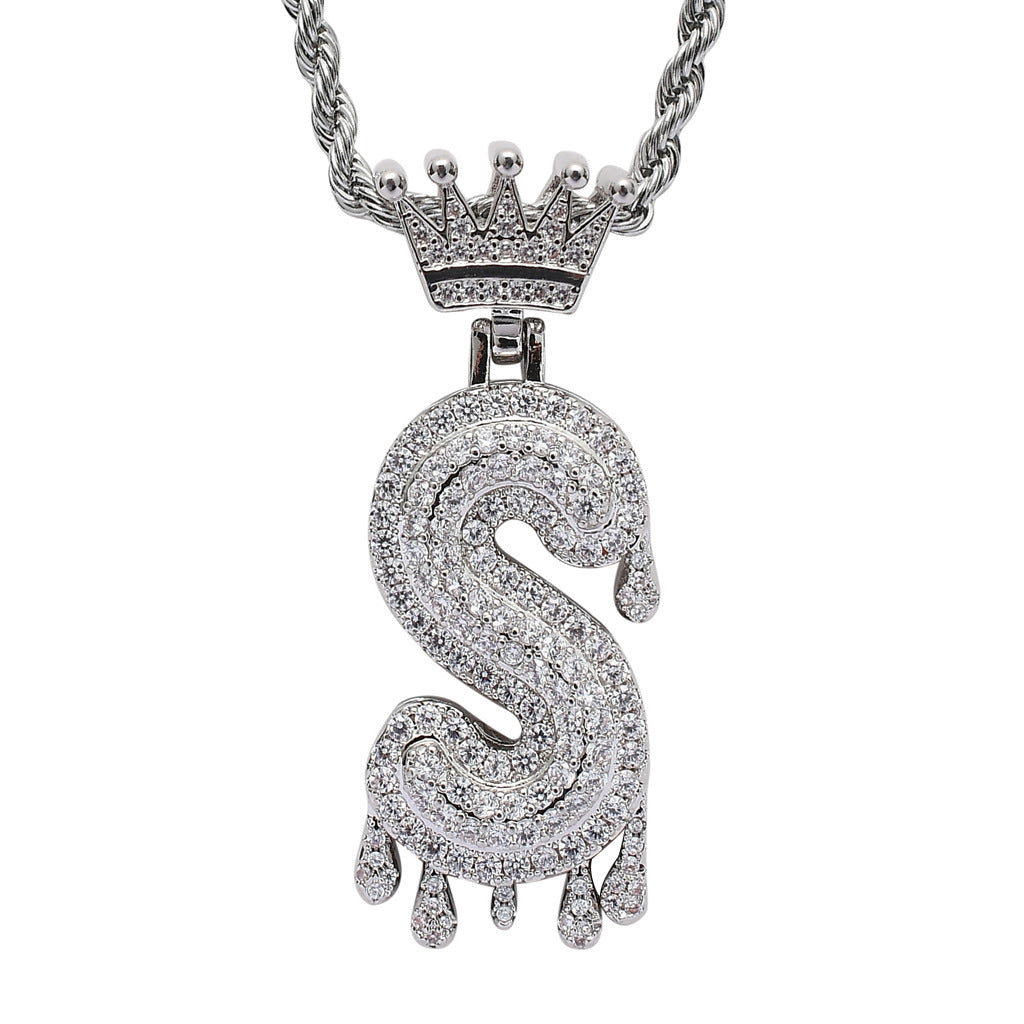 Rockyu ネックレス メンズ イニシャル A-Z 王冠モチーフ ゴールド ジルコニア ヒップホップ アクセサリー