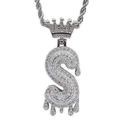 Rockyu ネックレス メンズ イニシャル A-Z 王冠モチーフ ゴールド ジルコニア ヒップホップ アクセサリー