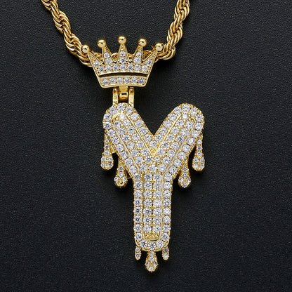 Rockyu ネックレス メンズ イニシャル A-Z 王冠モチーフ ゴールド ジルコニア ヒップホップ アクセサリー