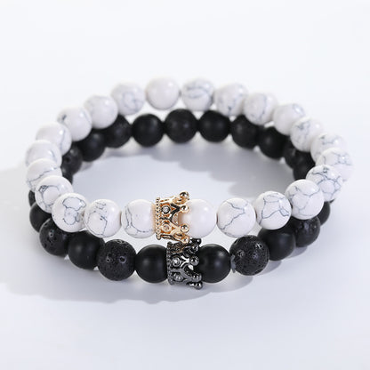 Rockyu ブレスレット レディース メンズ 2連 数珠 ビーズ 天然石 瑪瑙 クリスタル パワーストーン 開運アクセサリー