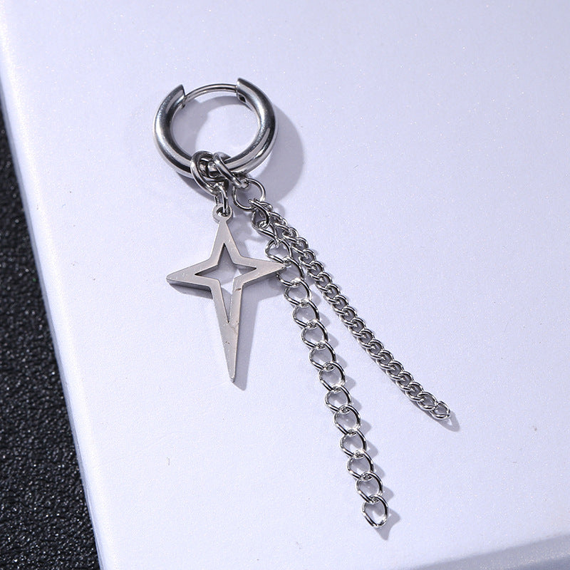 Rockyu メンズピアスセット 十字架 スター スパイク付きチェーンフープピアス