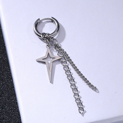 Rockyu メンズピアスセット 十字架 スター スパイク付きチェーンフープピアス