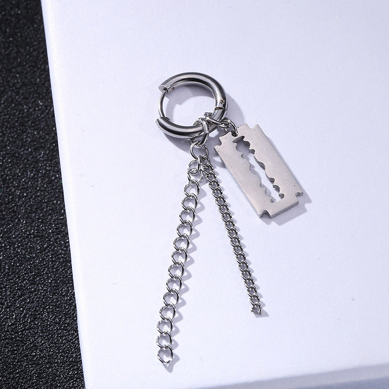 Rockyu メンズピアスセット 十字架 スター スパイク付きチェーンフープピアス