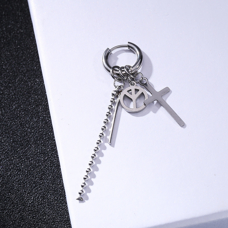 Rockyu メンズピアスセット 十字架 スター スパイク付きチェーンフープピアス