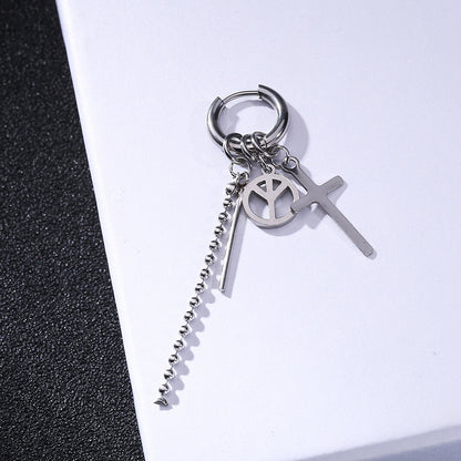 Rockyu メンズピアスセット 十字架 スター スパイク付きチェーンフープピアス