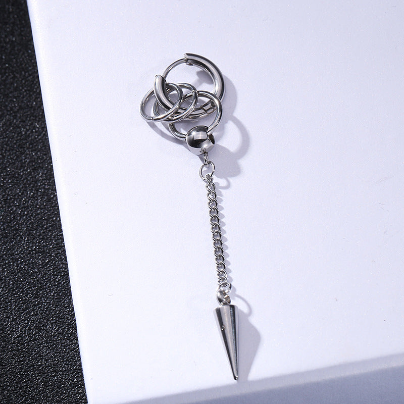 Rockyu メンズピアスセット 十字架 スター スパイク付きチェーンフープピアス