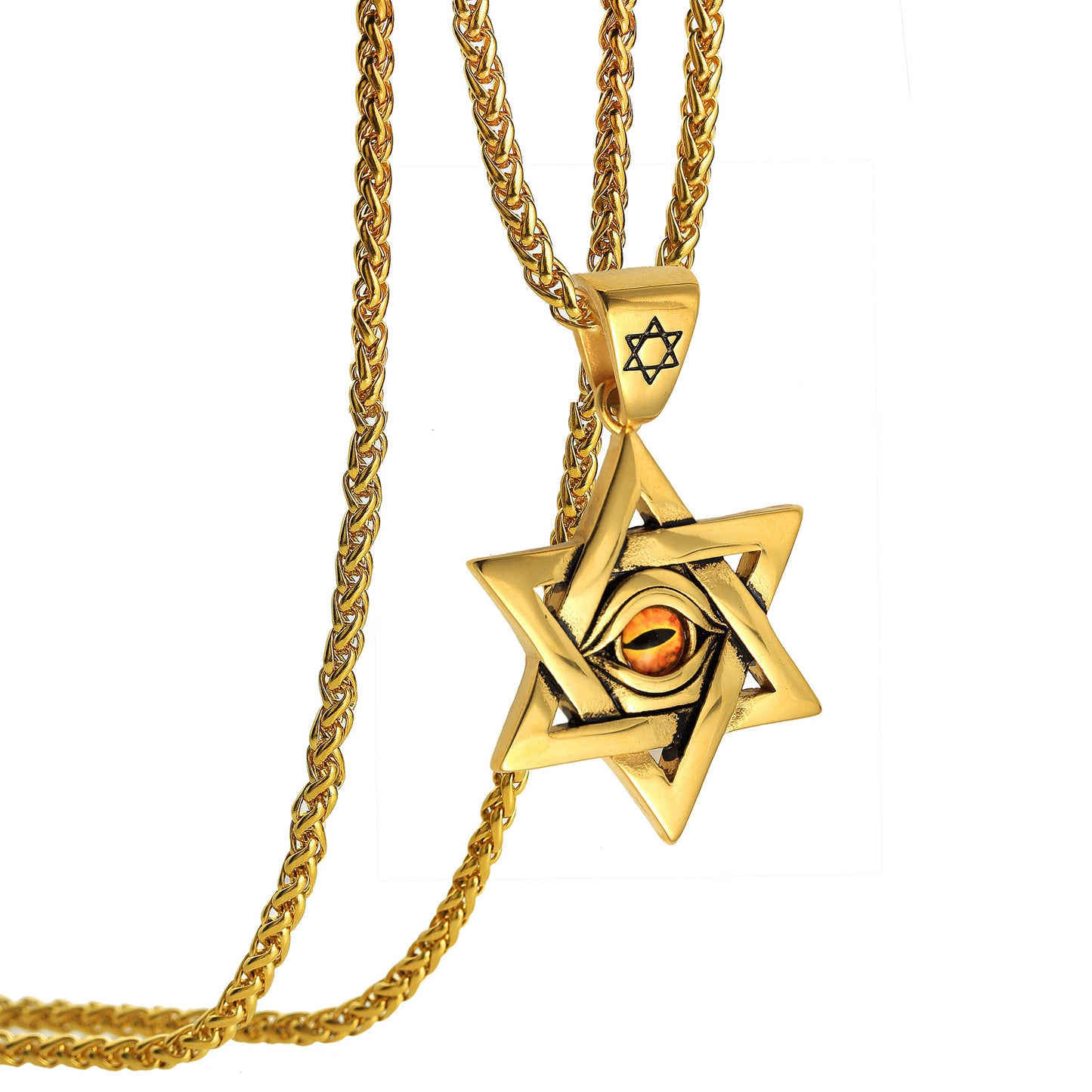 Rockyu メンズネックレス 六芒星ペンダント ステンレス製 ゴールド シルバー ブラック 個性派 アクセサリー