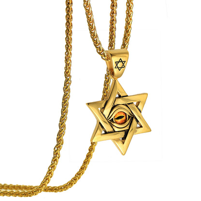 Rockyu メンズネックレス 六芒星ペンダント ステンレス製 ゴールド シルバー ブラック 個性派 アクセサリー