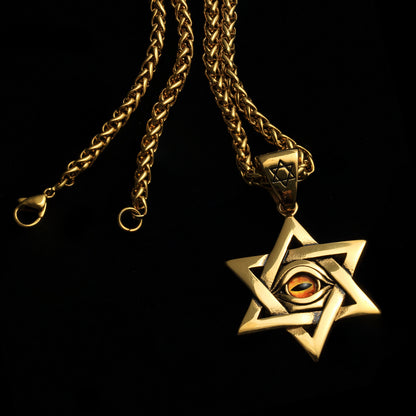 Rockyu メンズネックレス 六芒星ペンダント ステンレス製 ゴールド シルバー ブラック 個性派 アクセサリー