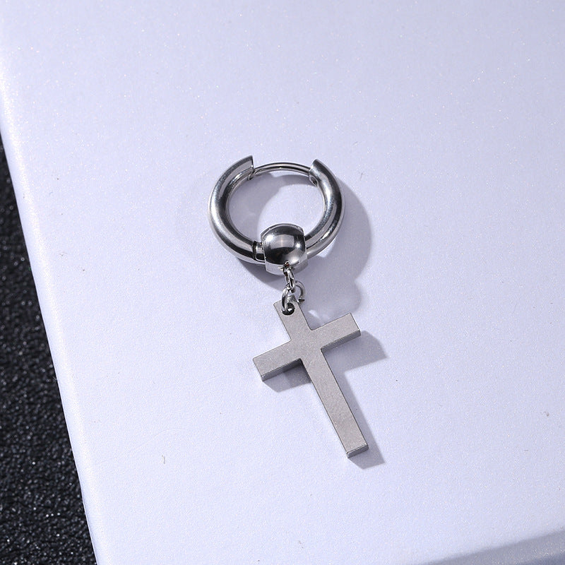 Rockyu メンズピアスセット 十字架 スター スパイク付きチェーンフープピアス