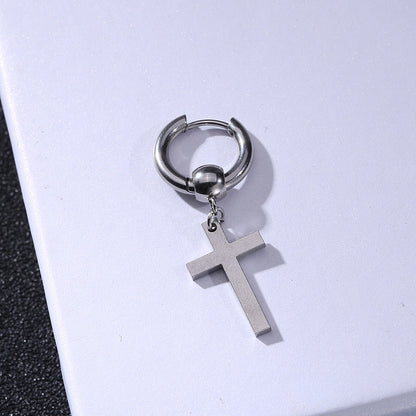 Rockyu メンズピアスセット 十字架 スター スパイク付きチェーンフープピアス