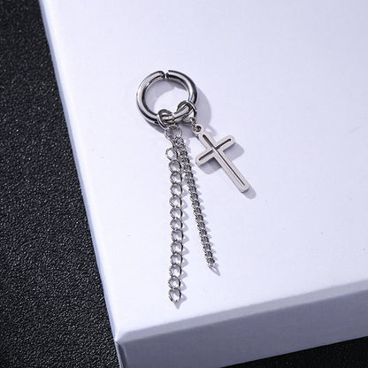 Rockyu メンズピアスセット 十字架 スター スパイク付きチェーンフープピアス