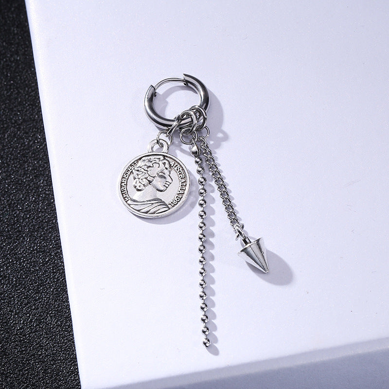 Rockyu メンズピアスセット 十字架 スター スパイク付きチェーンフープピアス