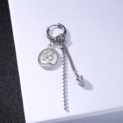 Rockyu メンズピアスセット 十字架 スター スパイク付きチェーンフープピアス