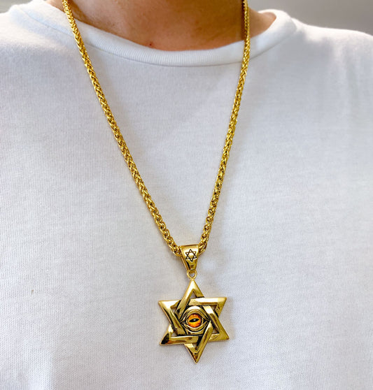 Rockyu メンズネックレス 六芒星ペンダント ステンレス製 ゴールド シルバー ブラック 個性派 アクセサリー