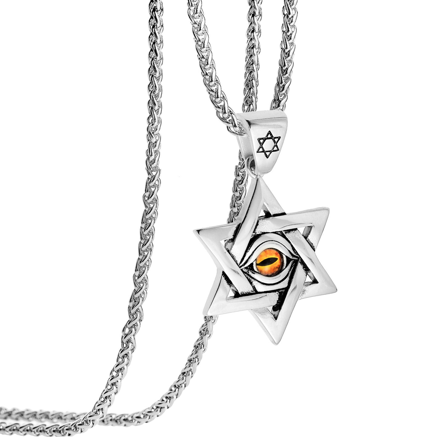 Rockyu メンズネックレス 六芒星ペンダント ステンレス製 ゴールド シルバー ブラック 個性派 アクセサリー