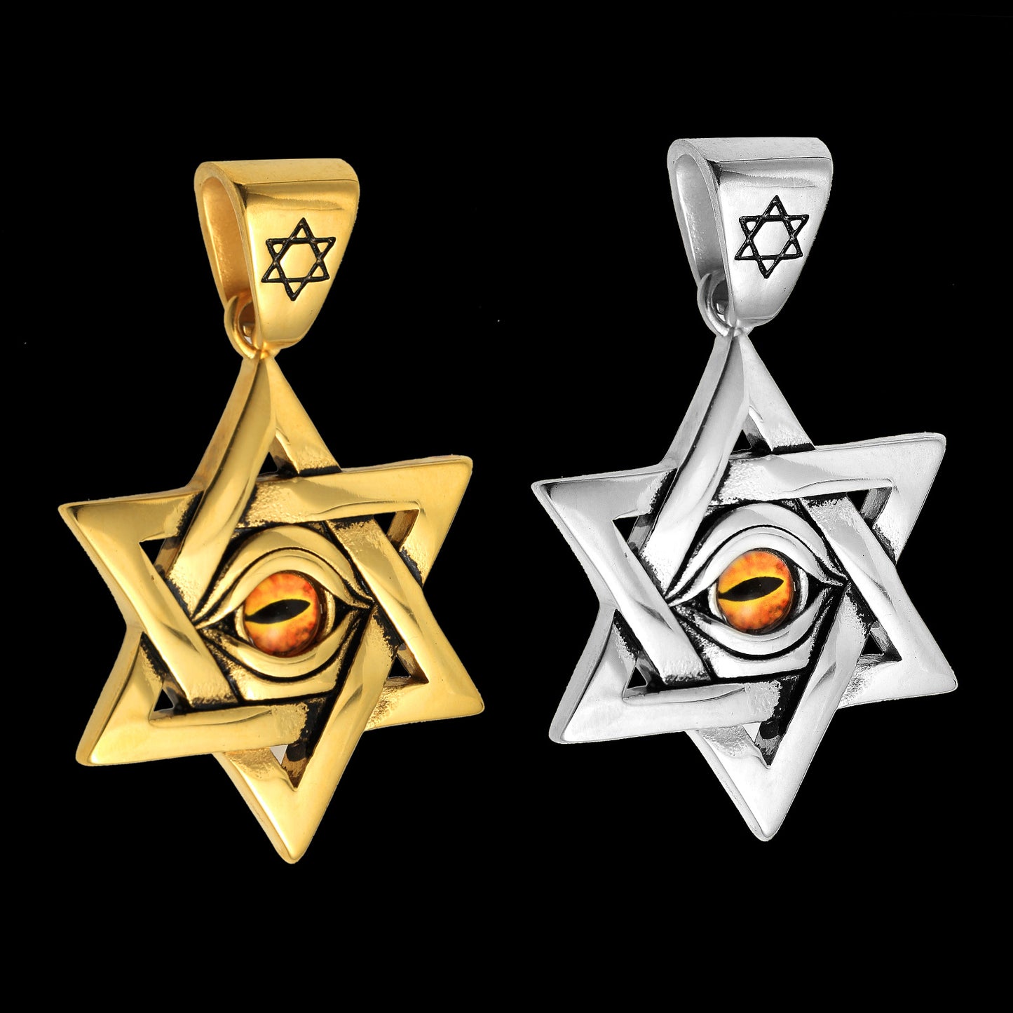 Rockyu メンズネックレス 六芒星ペンダント ステンレス製 ゴールド シルバー ブラック 個性派 アクセサリー