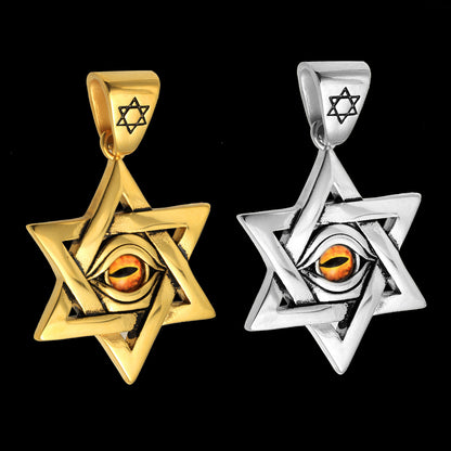 Rockyu メンズネックレス 六芒星ペンダント ステンレス製 ゴールド シルバー ブラック 個性派 アクセサリー