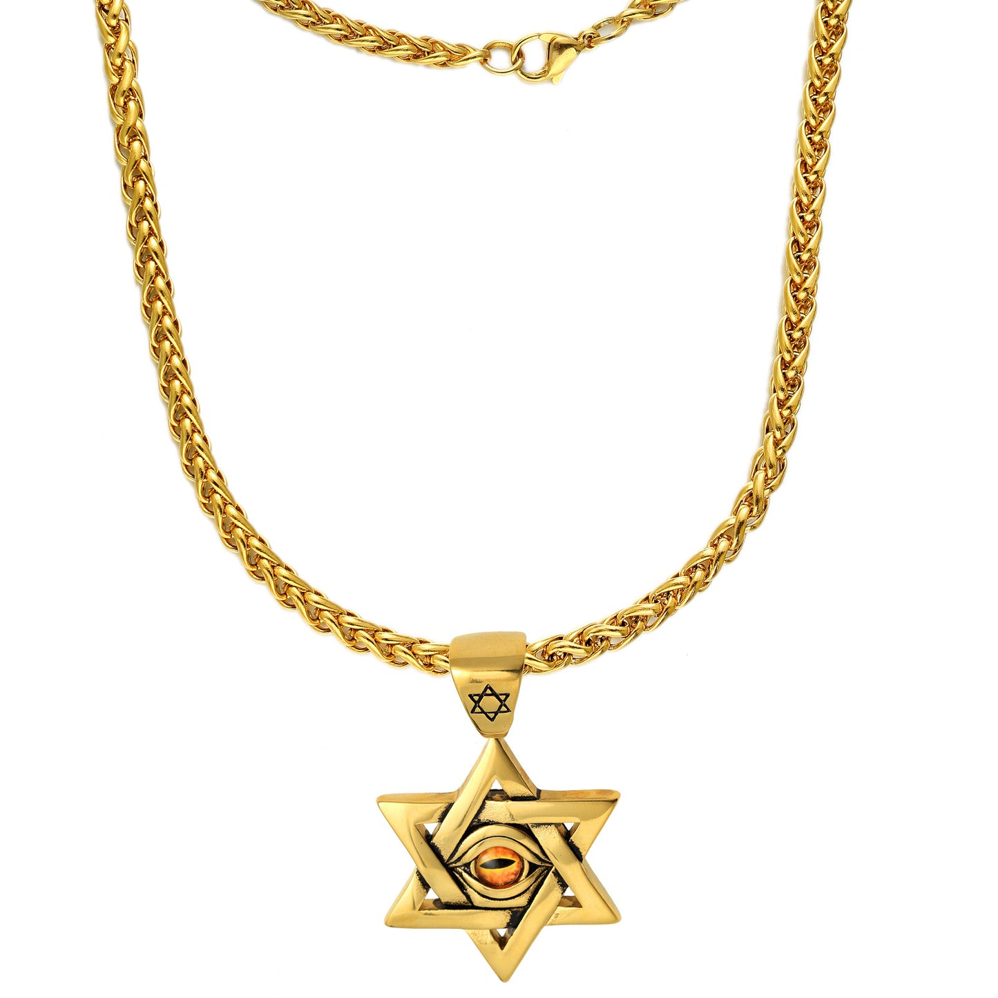 Rockyu メンズネックレス 六芒星ペンダント ステンレス製 ゴールド シルバー ブラック 個性派 アクセサリー
