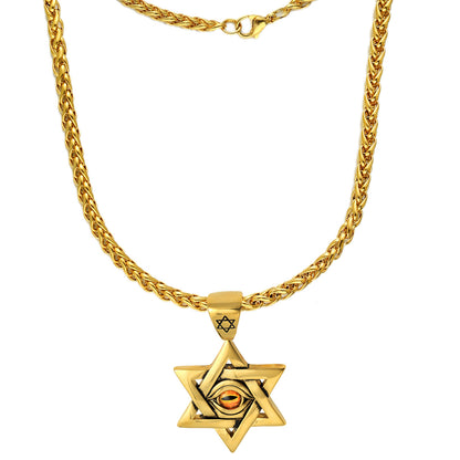 Rockyu メンズネックレス 六芒星ペンダント ステンレス製 ゴールド シルバー ブラック 個性派 アクセサリー