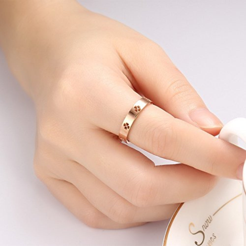Rockyu レディースリング ハートクローバー柄 ピンクゴールド 4mm ステンレス製