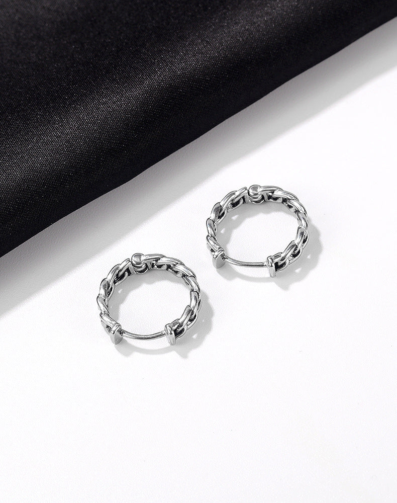 Rockyu 喜平チェーンフープピアス メンズ｜シルバー×中折れ式・金属アレルギー対応