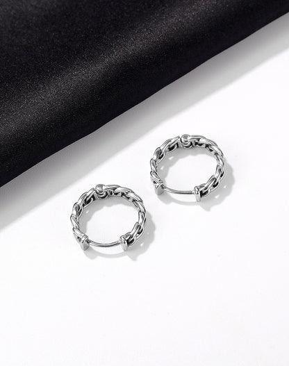 Rockyu 喜平チェーンフープピアス メンズ｜シルバー×中折れ式・金属アレルギー対応