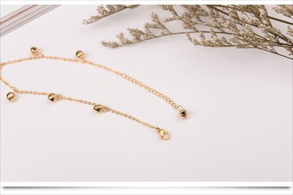 Rockyu アンクレット レディース チタン製 ピンクゴールド 鈴付きチェーン 金属アレルギー対応