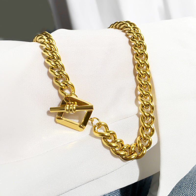 Rockyu レディース ネックレス＆ブレスレット セット ゴールド/シルバー 正方形OTチェーン 真鍮製 金属アレルギー対応