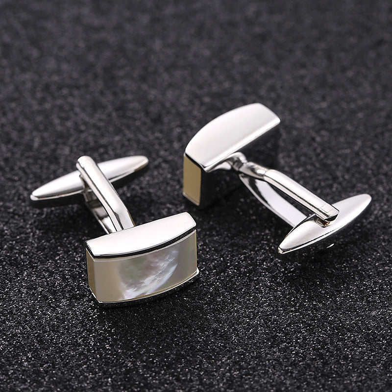 Rockyu カフス メンズ 白蝶貝 シルバー 長方形 貝殻カフリンクス ビジネス