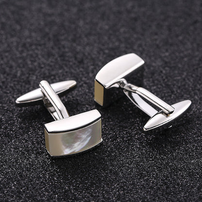 Rockyu カフス メンズ 白蝶貝 シルバー 長方形 貝殻カフリンクス ビジネス