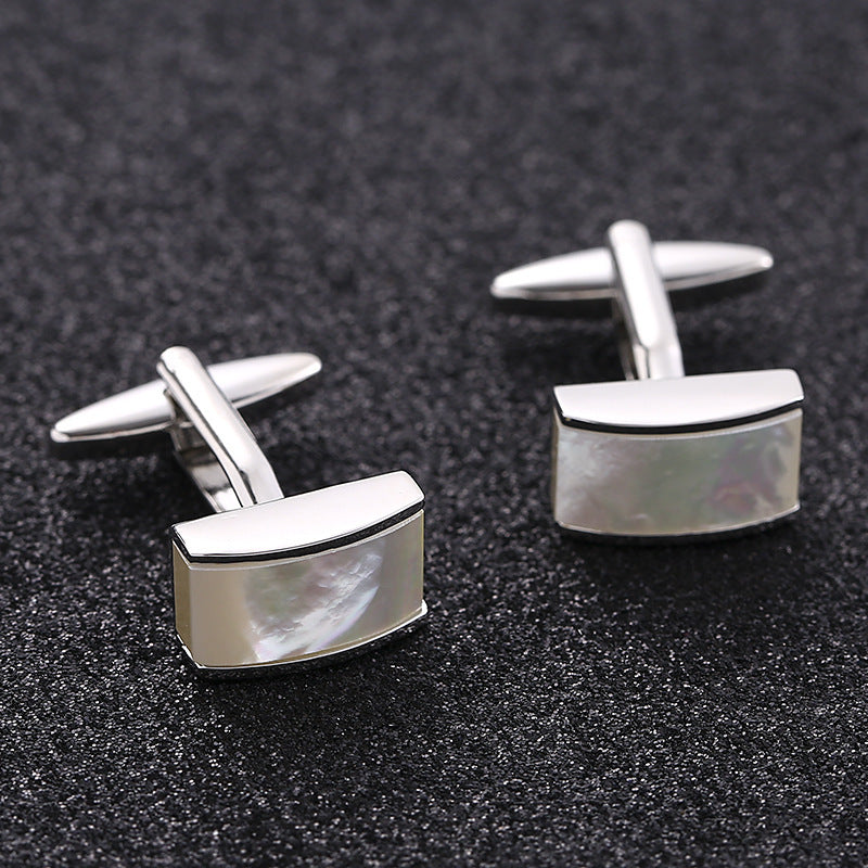 Rockyu カフス メンズ 白蝶貝 シルバー 長方形 貝殻カフリンクス ビジネス