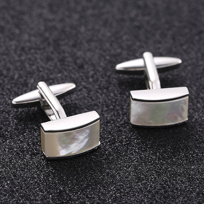 Rockyu カフス メンズ 白蝶貝 シルバー 長方形 貝殻カフリンクス ビジネス