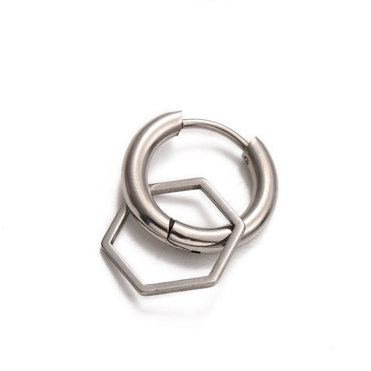 Rockyu ピアス メンズ シルバー 幾何学 四角形 フープ チタン製 金属アレルギー対応