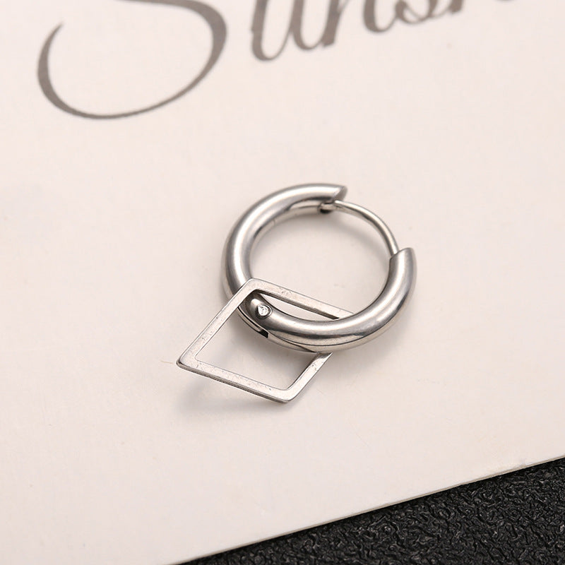 Rockyu ピアス メンズ シルバー 幾何学 四角形 フープ チタン製 金属アレルギー対応