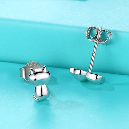 Rockyu レディース ピアス 猫 シルバー925 プラチナ仕上げ スタッド 小さい 可愛い