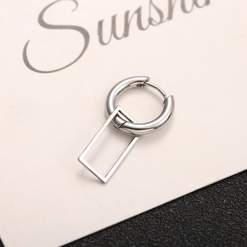 Rockyu ピアス メンズ シルバー 幾何学 四角形 フープ チタン製 金属アレルギー対応