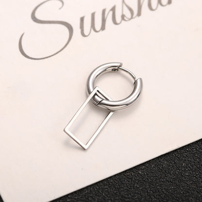 Rockyu ピアス メンズ シルバー 幾何学 四角形 フープ チタン製 金属アレルギー対応