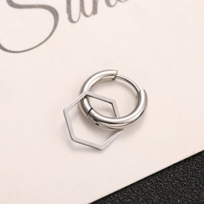 Rockyu ピアス メンズ シルバー 幾何学 四角形 フープ チタン製 金属アレルギー対応