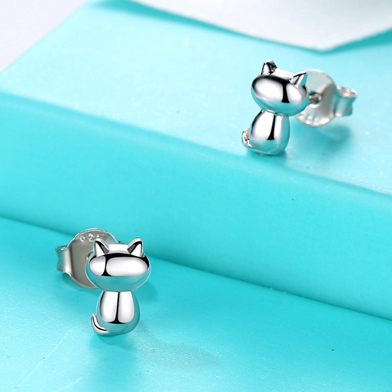 Rockyu レディース ピアス 猫 シルバー925 プラチナ仕上げ スタッド 小さい 可愛い