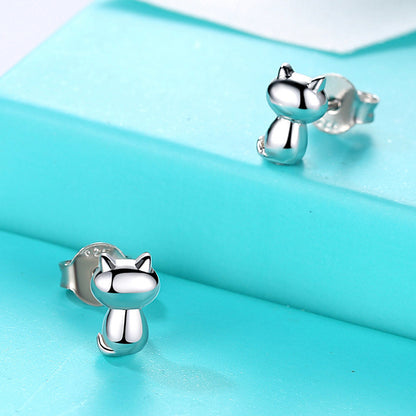 Rockyu レディース ピアス 猫 シルバー925 プラチナ仕上げ スタッド 小さい 可愛い
