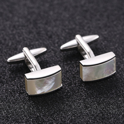 Rockyu カフス メンズ 白蝶貝 シルバー 長方形 貝殻カフリンクス ビジネス