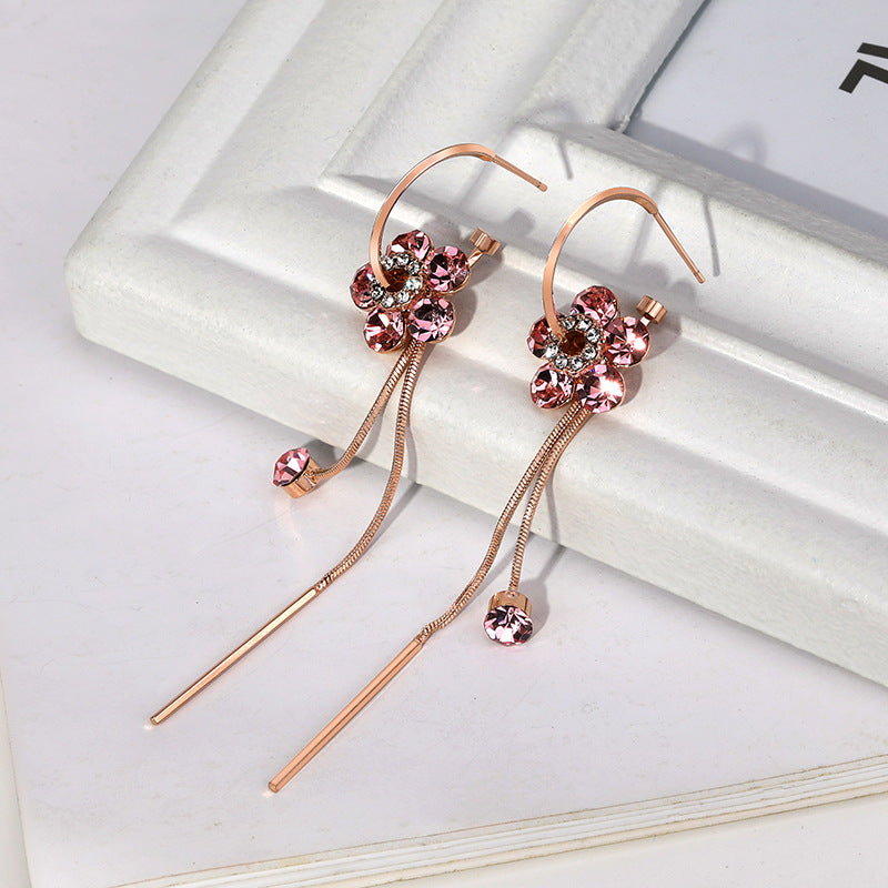 Rockyu ピアス レディース フラワー 揺れる フック ゴールド ジルコニア