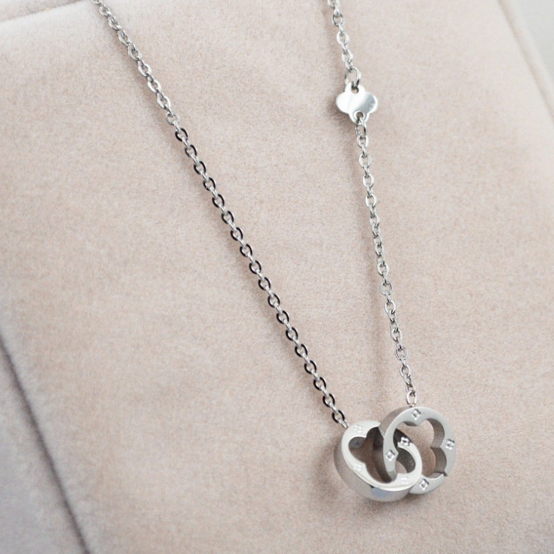ダブルリングクローバーネックレス｜18金風ステンレス｜レディース シンプルペンダント