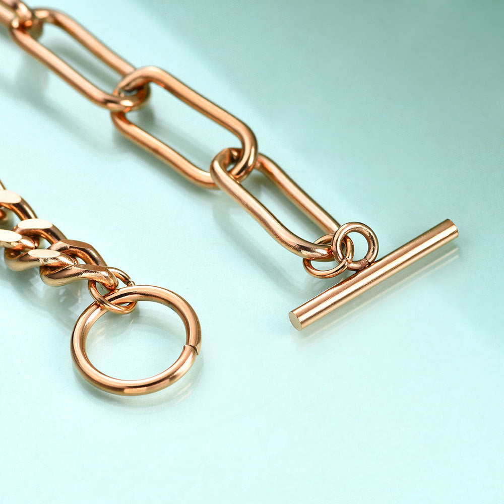 Rockyu ブレスレット レディース ハートチャーム付き 天使の翼モチーフ OTチェーン 18cm