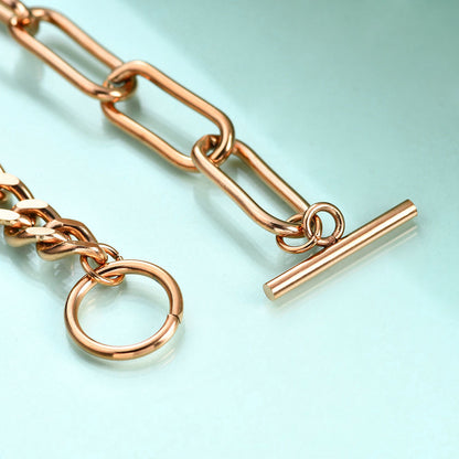 Rockyu ブレスレット レディース ハートチャーム付き 天使の翼モチーフ OTチェーン 18cm